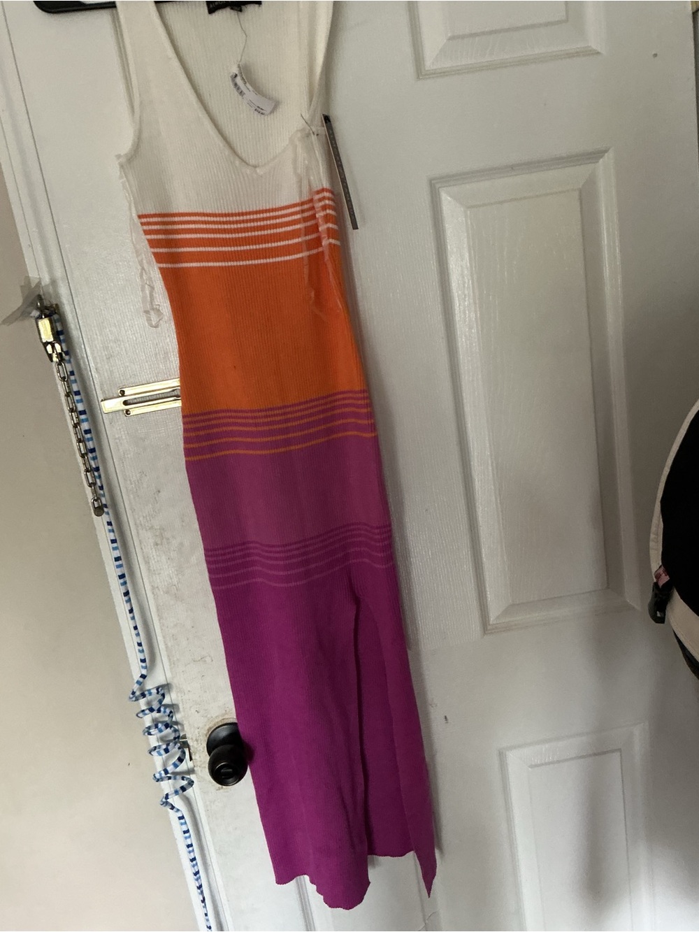 Almost Famous Sleeveless Colorblock Maxi Dress in White, Orange & Magenta